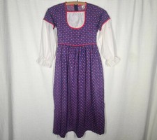 Vintage 70s Child Dress Long Cotton M 10 Calico Blue Retro Girl Kids Dress Up