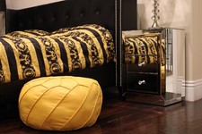 Nour Modern Yellow Moroccan Pouf and Ottoman - Filled and Stuffed