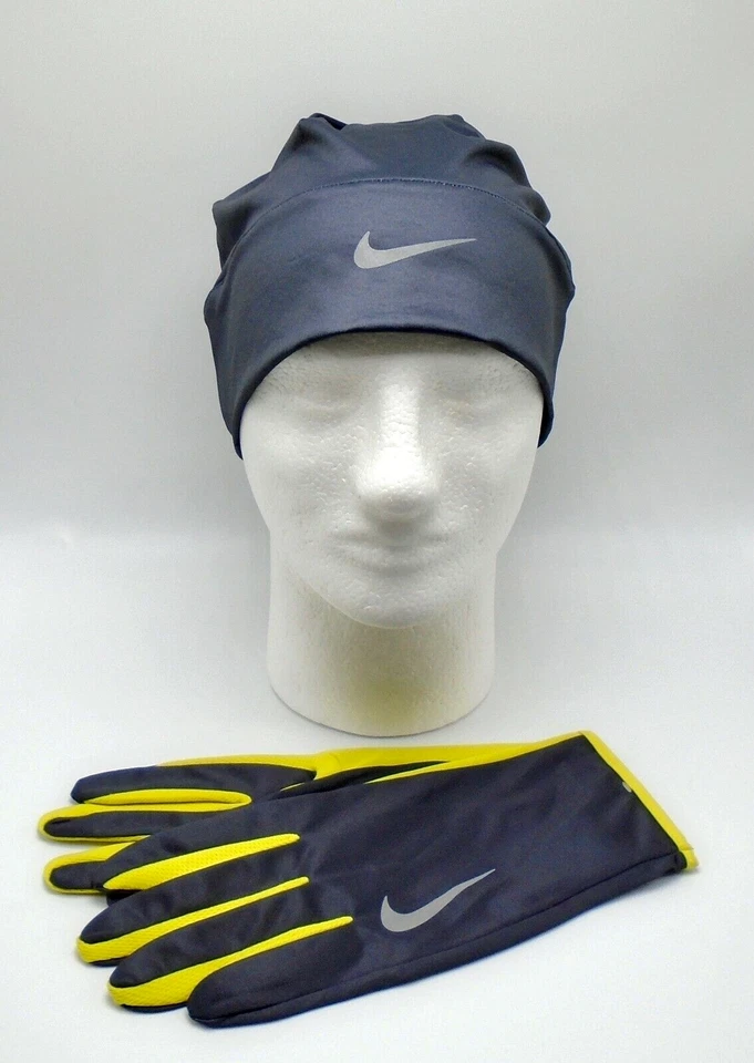 Nike Hat and Gloves Set Men's L/XL Dri-Fit Running Gridiron/Bright Citron/Silver - Image 3 of 4