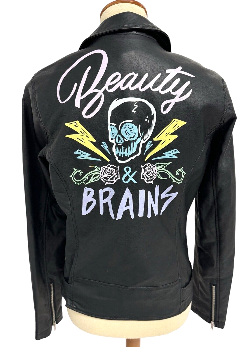 Hot Topic women's Beauty and Brains Moto Faux Leather Jacket