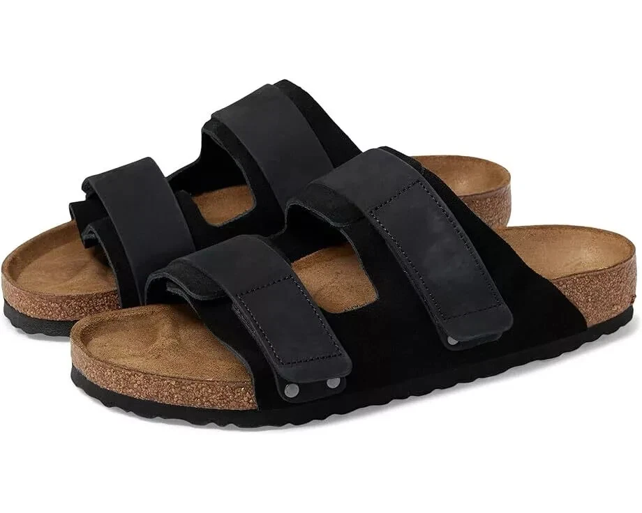 $ 150- Birkenstock UJI Nubuck/Suede Leather Slide Sandals 1024810 BLACK- Unisex