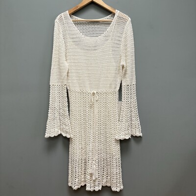 Trina Turk Gloria Dress Crochet White Bell Sleeves XL | eBay