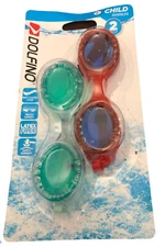 Kid’s Swim Goggles 2 Pack Green Blue Teal & Red Latex Free Ages 4+