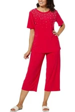 Antthony 2-piece Embellished Top and Cropped Pant Set Red Rouge