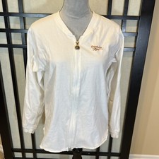 Reebok Jacket Womens White Full Zip Lightweight Size Small 100 Cotton