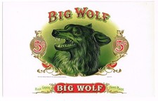 ETIQUETA ORIGINAL CAJA CIGARROS VINTAGE C1920 INTERIOR EN RELIEVE BIG WOLF FEROCIOUS BEAST