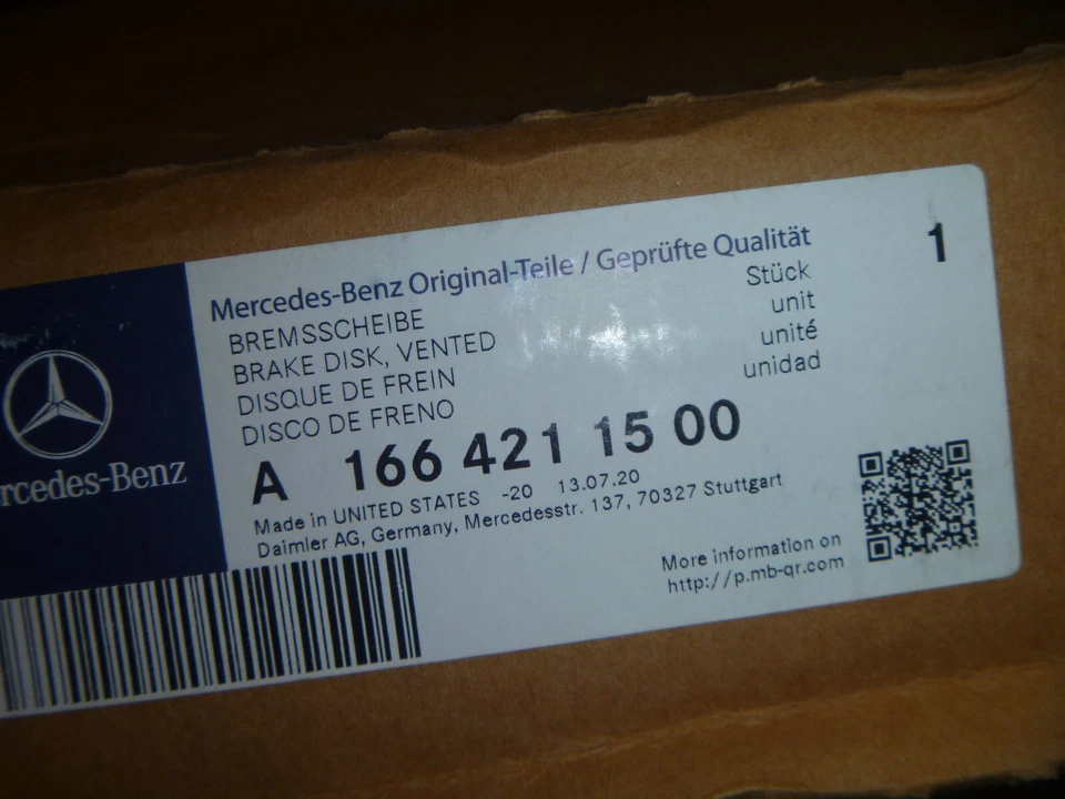 2014-2017 Mercedes-Benz GLE350 GLE550e Vented Brake Disk 1664211500 OEM New - Image 2 of 2