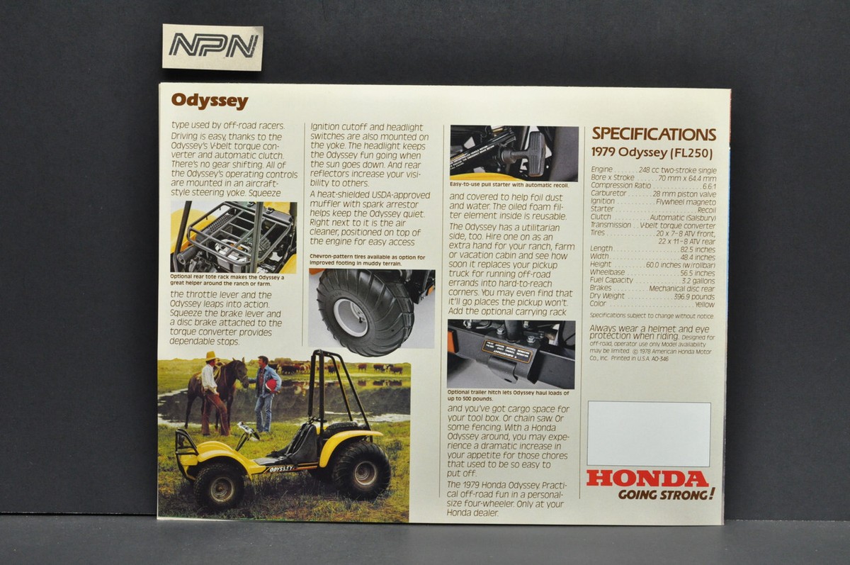 Vintage NOS 1979 Honda FL250 Odyssey ATV Sales Brochure Dealer