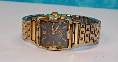 RARE 10K RGP Lord Elgin CMC Black Dial Mens  Watch Not Running Art Deco Band