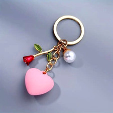 Fashion Pink Love Heart Rose Pendant Keychain Pendant Car Keychain Gift Girls