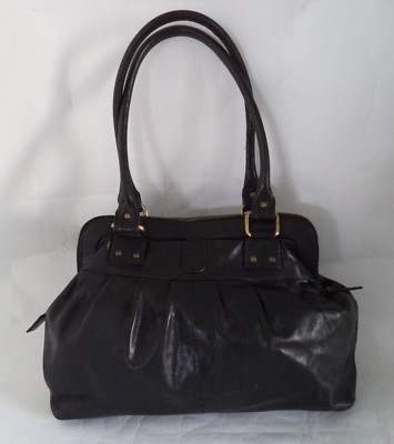 BETTY JACKSON BLACK LEATHER BAG HANDBAG DOUBLE STRAPS BLACK