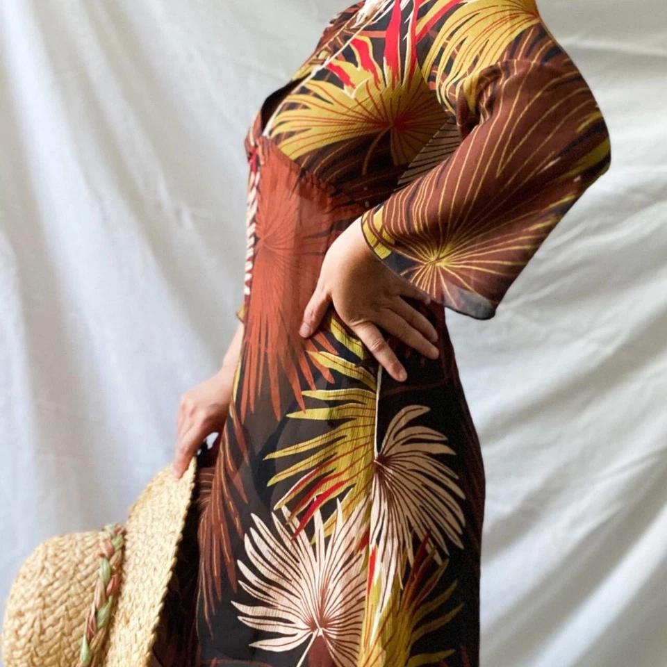 Palm Print Flowy Sheer Midi Dress Size 12 Wish - So Beautiful - Image 3 of 4