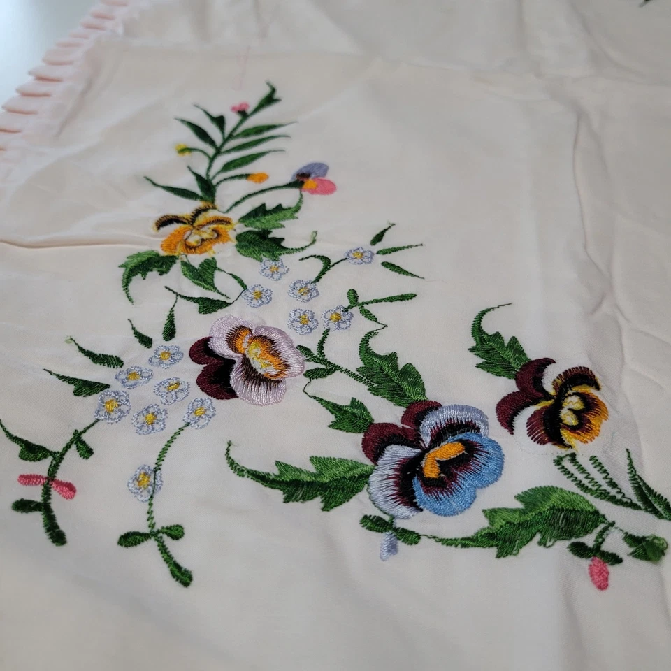 Funda de Almohada Bordada Vintage Falsa Floral Volantes Ribete Pastel Rosa Beige 22X14 Foto 3 de 4