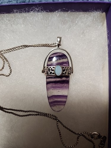 Purple Flourite And Moonstone Necklace .925 D9 - Picture 3 of 11