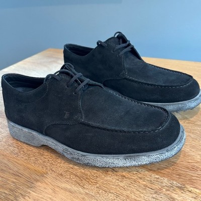Tod's Suede Derby Shoes Mens 8.5 Quiet Luxury Italian Leather Gommino Moc Toe