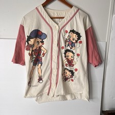 Betty Boop Vintage 1995 King Features Baseball Style Button Jersey Large - Xl