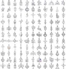 40Pcs Mix Stainless Steel Tones Alloy Bead Cage Pendant Wish Lava Pearls Stones