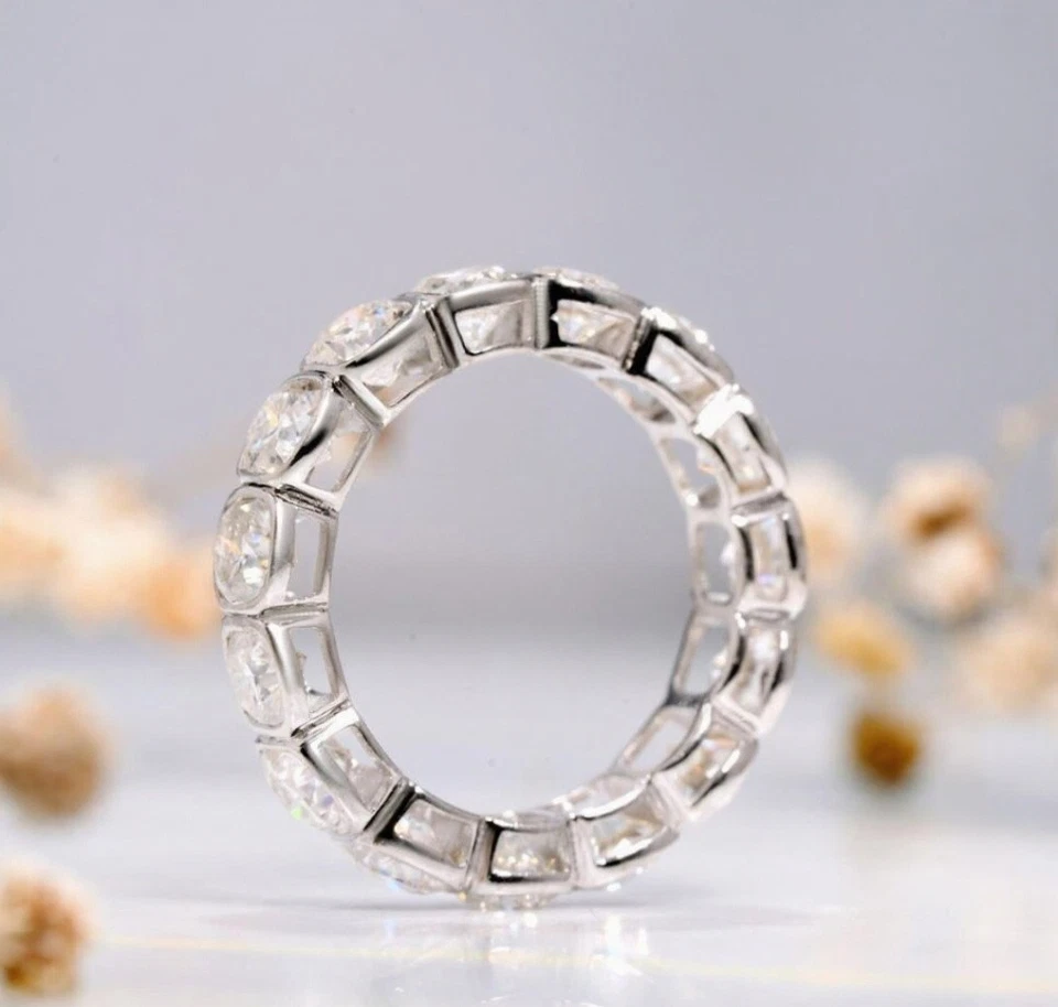 2 Ct Cushion Cut Moissanite Bezel Set Full Eternity Wedding Band 14K White Gold - Image 2 of 4