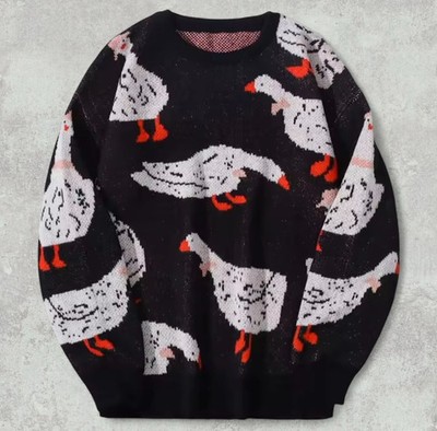 Pullover Rundhalspullover Damen schwarz schick kokett Animalprint Entenpullover M