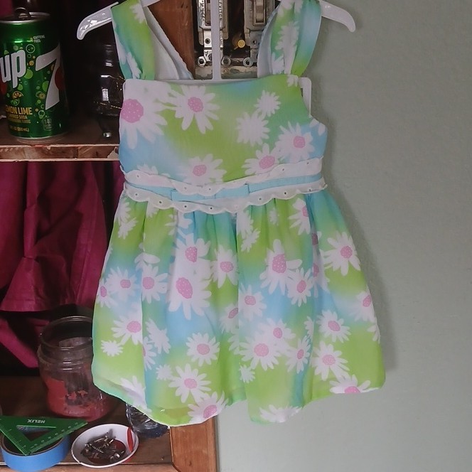 Girls Floral Sleeveless Sundress Green Blue White Pink Bow Ruffle Knee Length