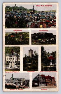 Bielefeld Germany Multi-View Postcard Sparrenberg Leineweberbrunnen Rathaus