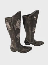 Mark Nason Vero Cuoio Mocha Brown Leather Zip Western Boots Rose Appliqué Sz7.5