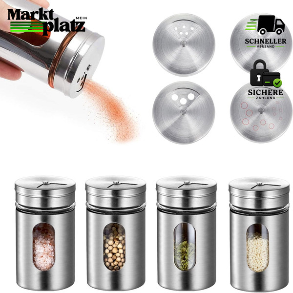 GewüRzdosen 4 StüCk GewüRzstreuer Edelstahl Glas GewüRzbehäLter KüChe-image