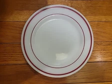 PYREX Tableware by Corning Milk Glass 7.5" Plates Red Burgundy Stripes-Set of 4