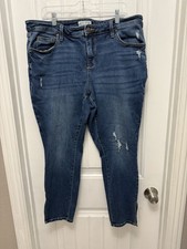 AVA  VIV Distressed Jeans Ankle Slit Dark Wash Stretch Plus Size 18W D-17 