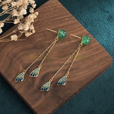 Feng Shui Daily Earring Traditional Chinese Enamel Long Dangle Spiritual Jewelry