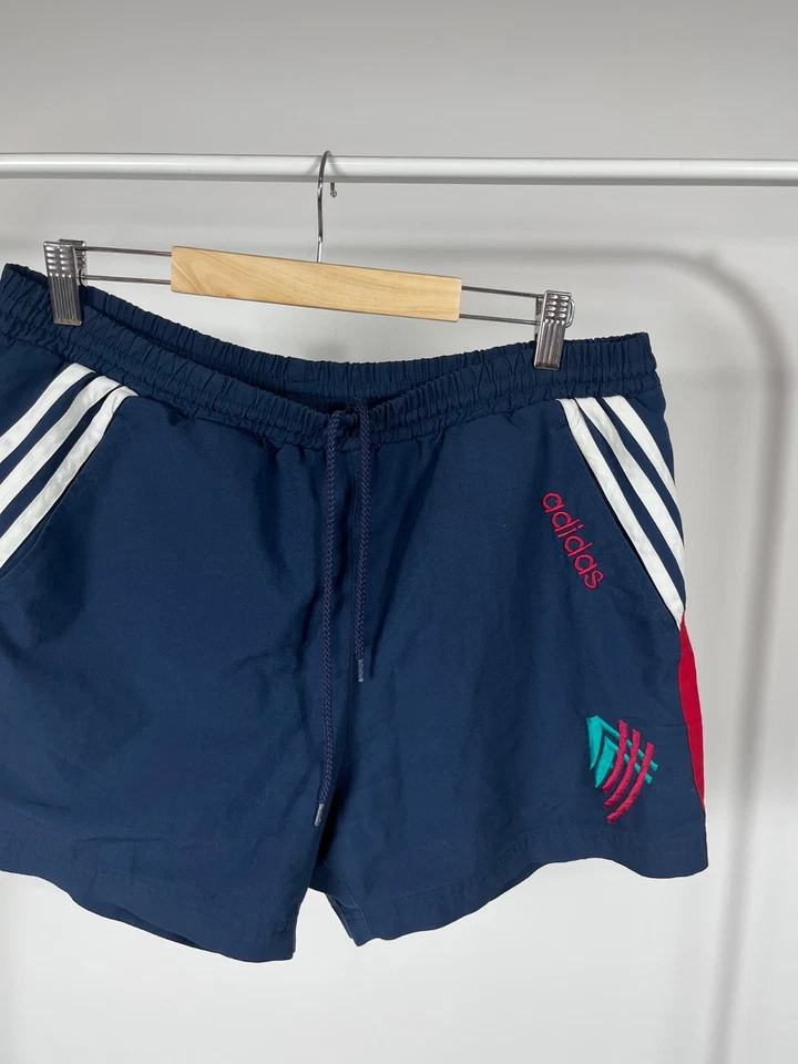 Pantalones Cortos de Natación Vintage Adidas Años 90 Rojo Azul Marino 3 Rayas Bordado Logo M Foto 2 de 4