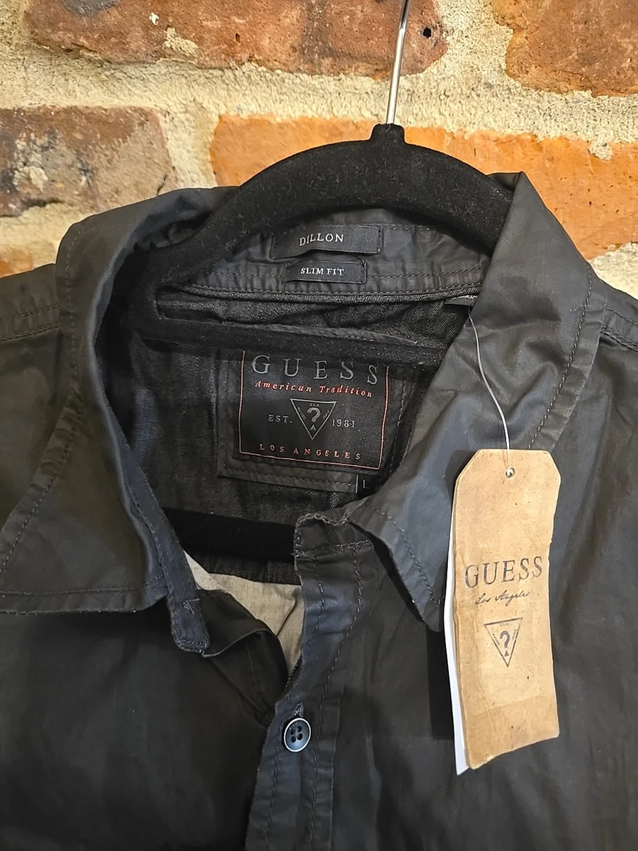 Camisa negra GUESS Dillon Jet para hombre talla grande manga corta abotonada