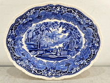 Rare 1940s Mason's Vista Blue 19" Oval Serving Platter Ceramic Ironstone England