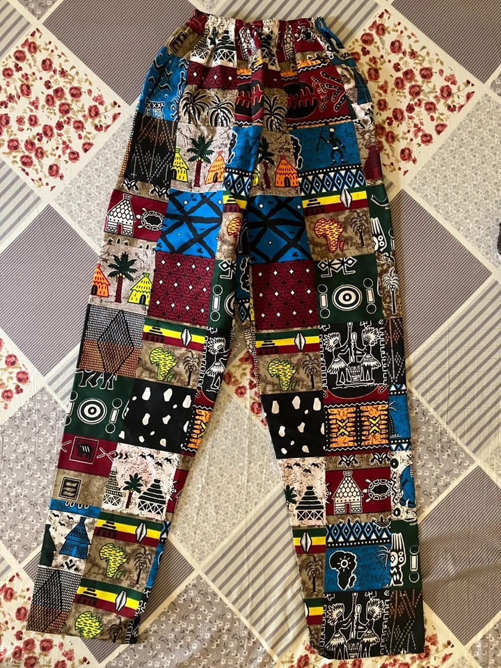 Pantalones de retazos de cera africana unisex - Pantalones Ankara coloridos hechos a mano Foto 2 de 4