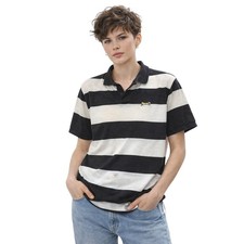 VTG 1980s Le Tigre Striped Polo Shirt Black White Tiger Logo Made USA M