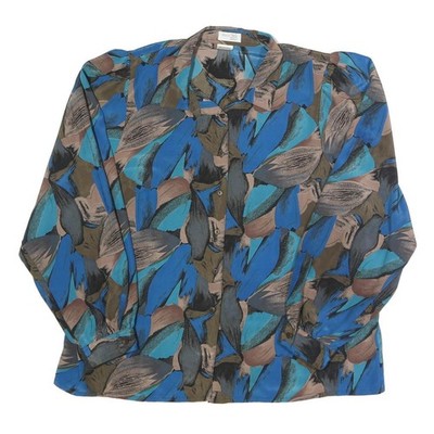 CHRIS JB Damen Blau & Brown Bedruckt Langärmelig Kragen Hemd 2XL Polyester