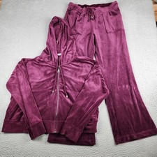 Cable Gauge Tracksuit Womens Large Purple Velvet Lounge Hooded Full Zip
