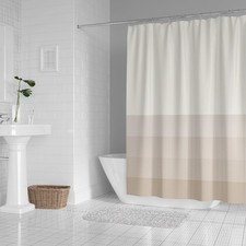 Ombre Striped Shower Curtain, White and Beige Multicolor, 72x72 Inch Home Decor