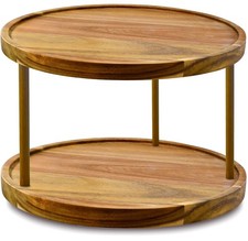10" Two-Tier Acacia Wood Lazy Susan Organizer Kitchen Turntable for Cabinet P...