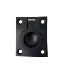 QCAA Solid Brass Flush Ring Pull 36.5x45mm Matte Black 1-Pack Made in Taiwan