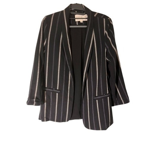 Promesa Blazer Open Front Black Stripped Vintage 100% Cotton Women's Small