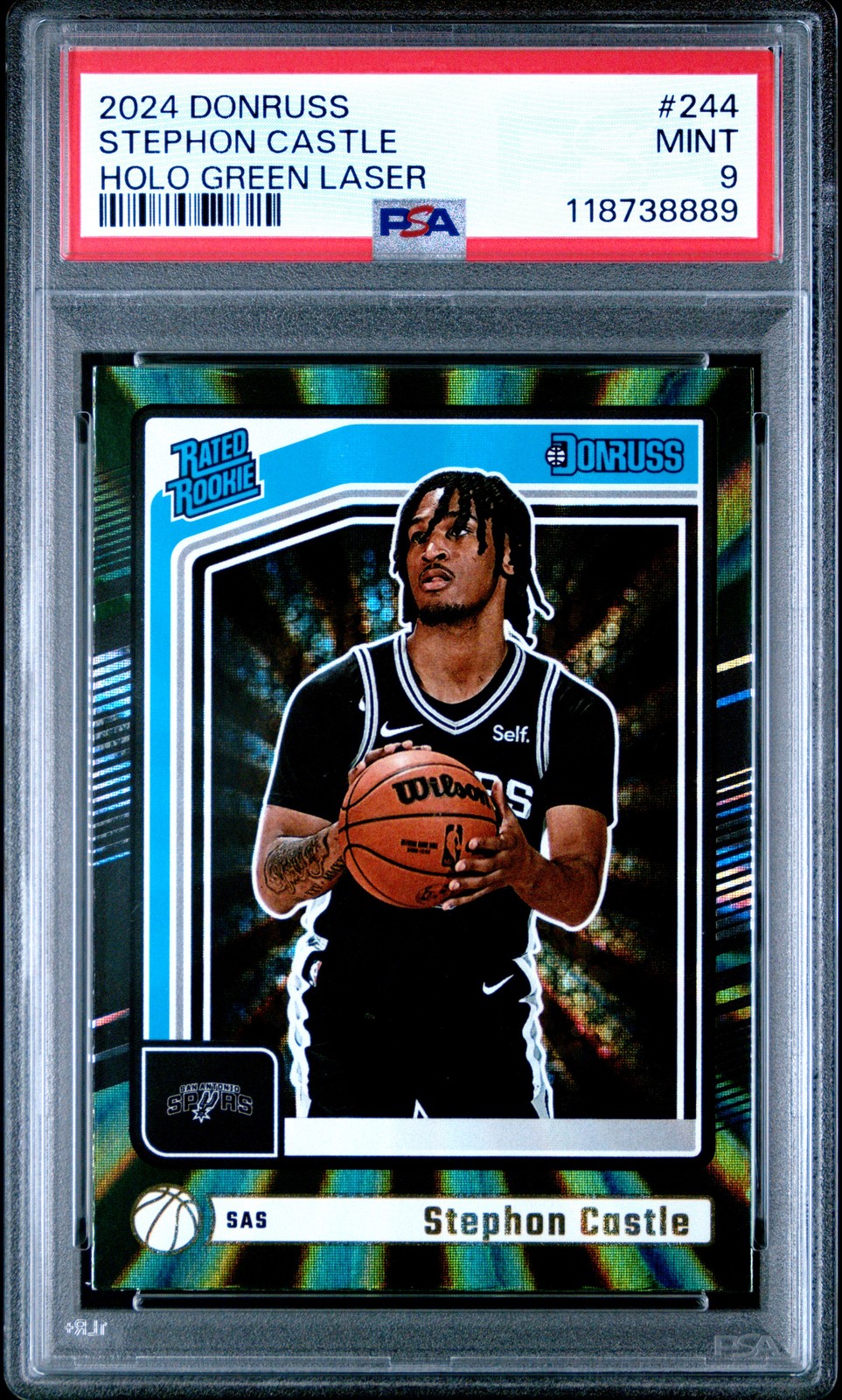 2024 PANINI DONRUSS HOLO GREEN LASER #244 STEPHON CASTLE PSA 9