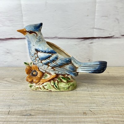 Vintage Blue Bird Planter Ceramic Blue Jay Vase