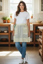 Vintage 1950's Half Apron Pale Yellow Daisy Organza Pocket Tie Waist