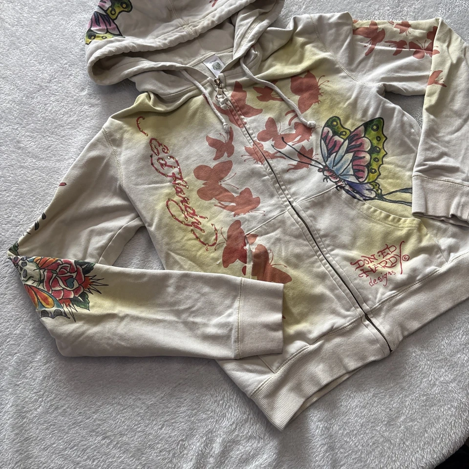 Calavera Mariposa Vintage Y2K Ed Hardy Ch. Audigier Sudadera con capucha y cremallera Foto 3 de 4