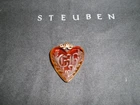 STEUBEN GLASS Dark Amber "CH" Heart Pendant or Charm - Good Condition