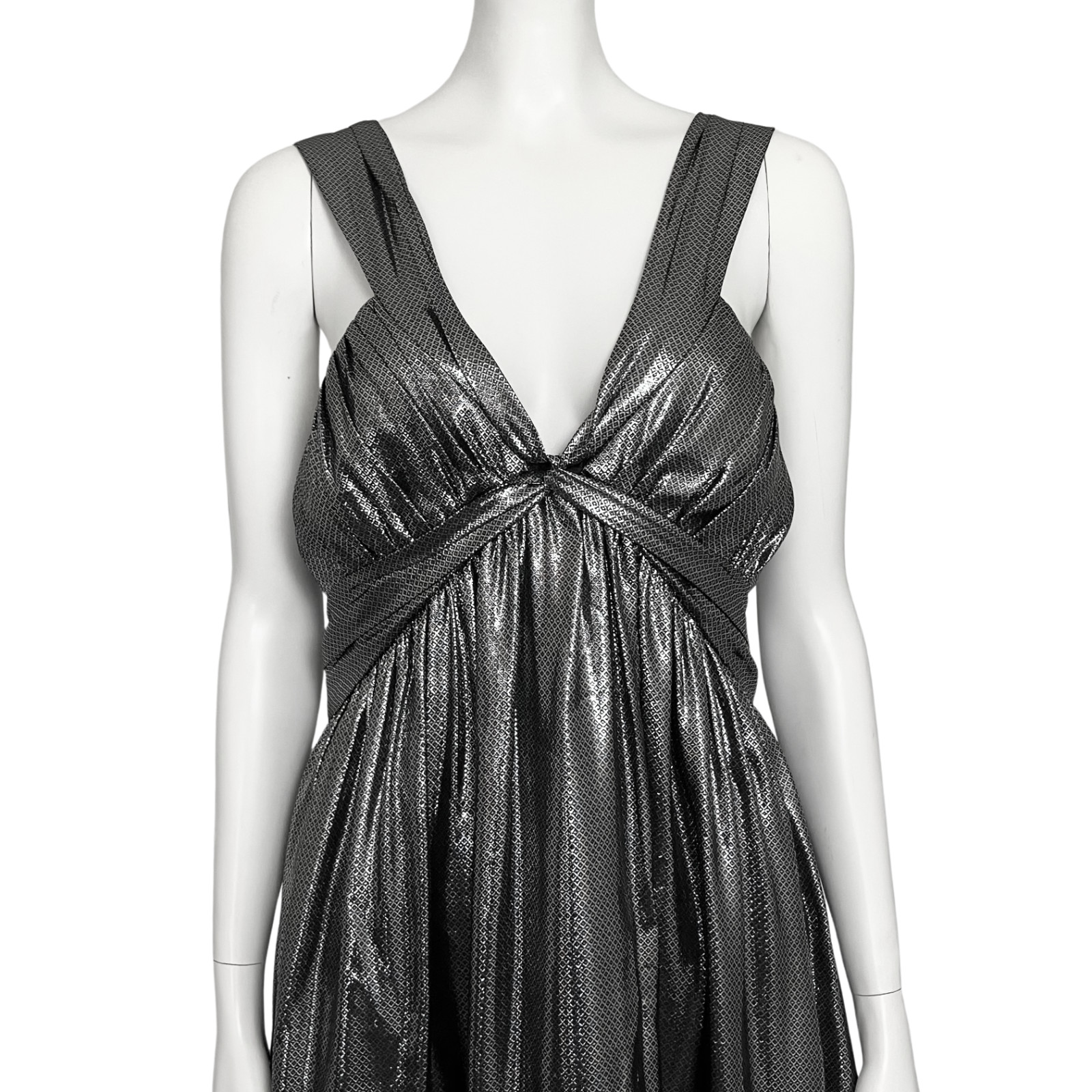 Calvin Klein Silk Blend Gunmetal Metallic Party Dress. L/XL Babydoll Cocktail thumbnail 7