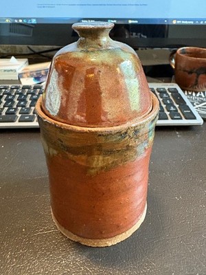 Handmade 5.50'' x3.00'' Pottery Glazed Lidded Jar Signed by Blach