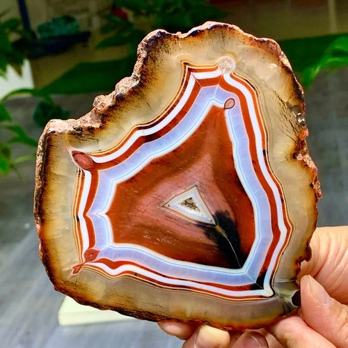 389G Natural Red Stripe Agate Slice Quartz Crystal  Slab Ore Specimen