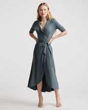 Quince Women Tencel Jersey Midi Wrap Dress Dark Olive S